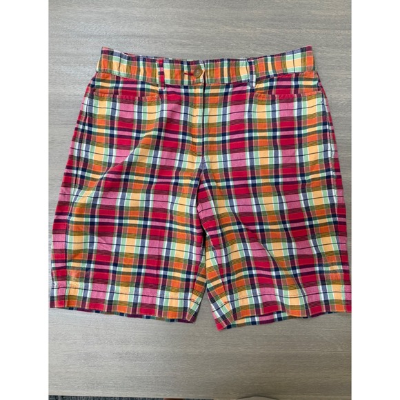 Lands' End Pants - Lands End Womens Fit 2 Madras Plaid Chino Shorts Multicolor Cotton Size 10